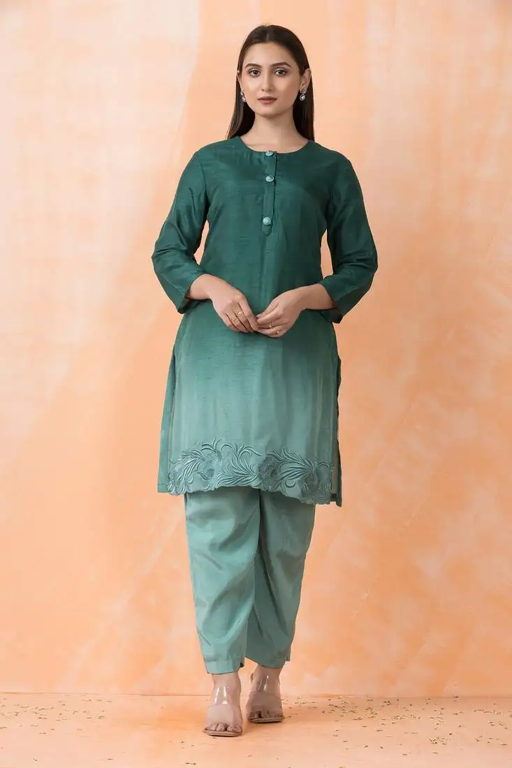 Green plain cotton raya angel co ord sets