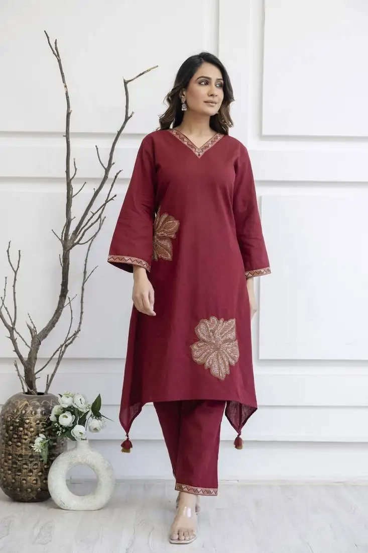 Maroon plain cotton raya angel co ord sets