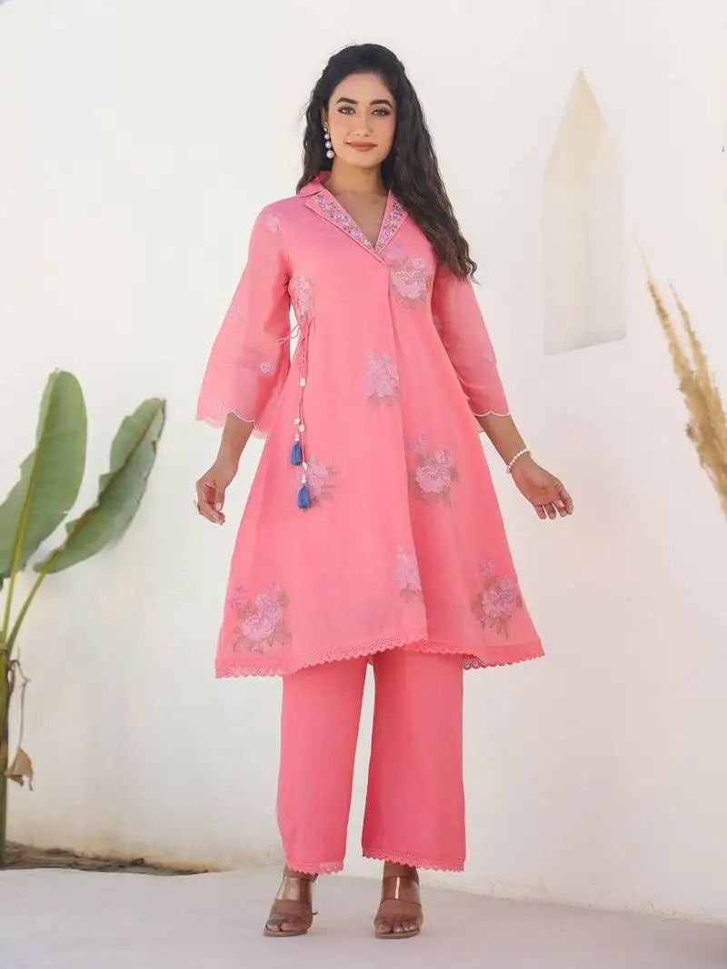 Peach plain cotton raya angel co ord sets
