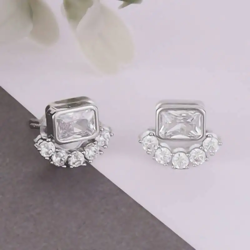 Lovely squire shape silver plated stud earring for women and girls