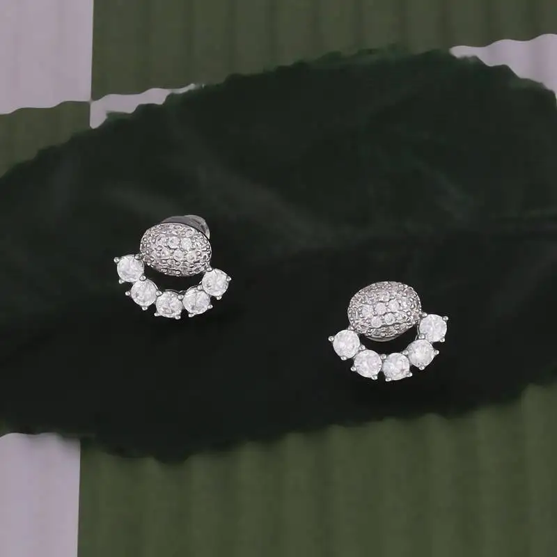 Fancy oval shape studded cz silver plated stud earring for women and girls