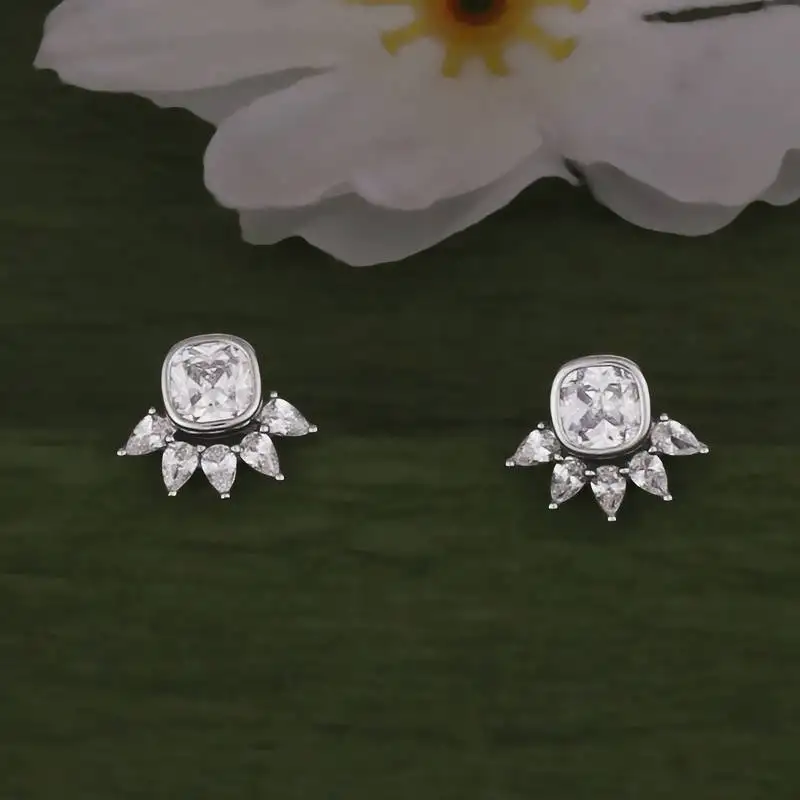 Graceful round and leaf shape silver plated stud earring for women and girls