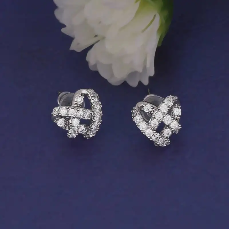 Modern heart shape silver plated stud earring for women and girls