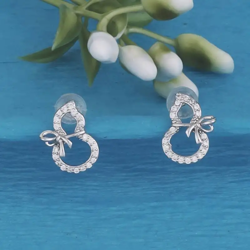 Stylish figure 8 shape studded cz silver plated stud earring for women and girls