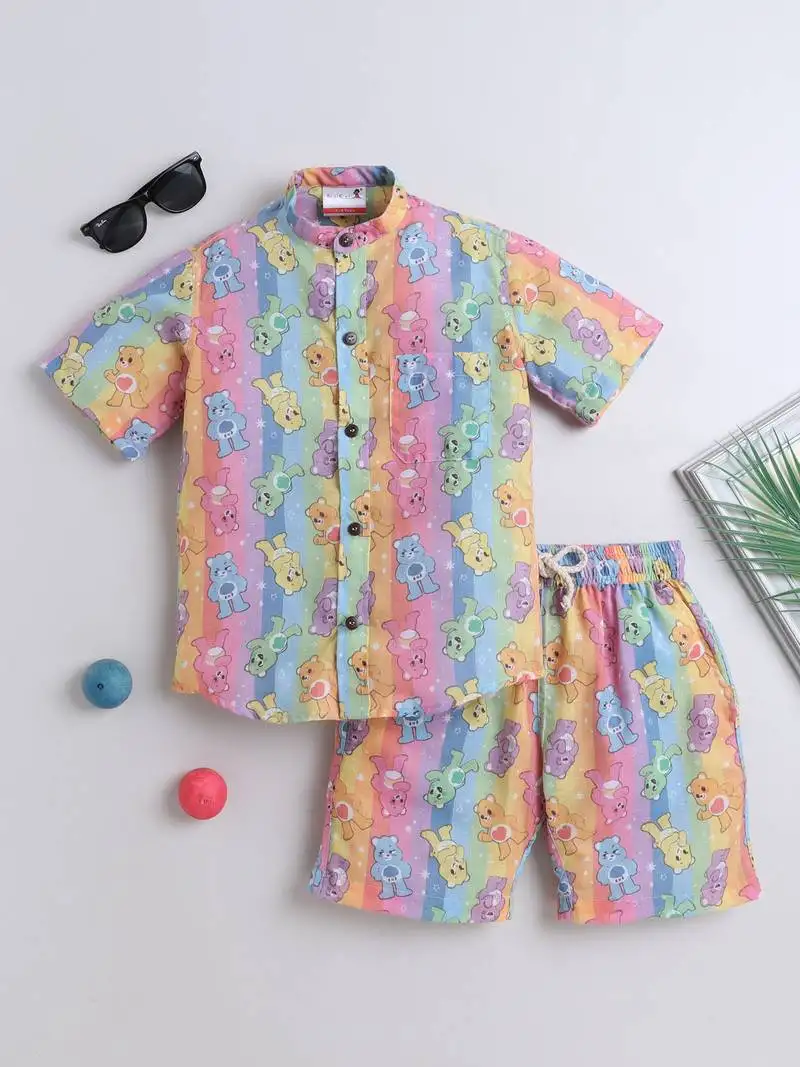 Multicolor cotton rainbow theme printed co-ord set for boys and girls