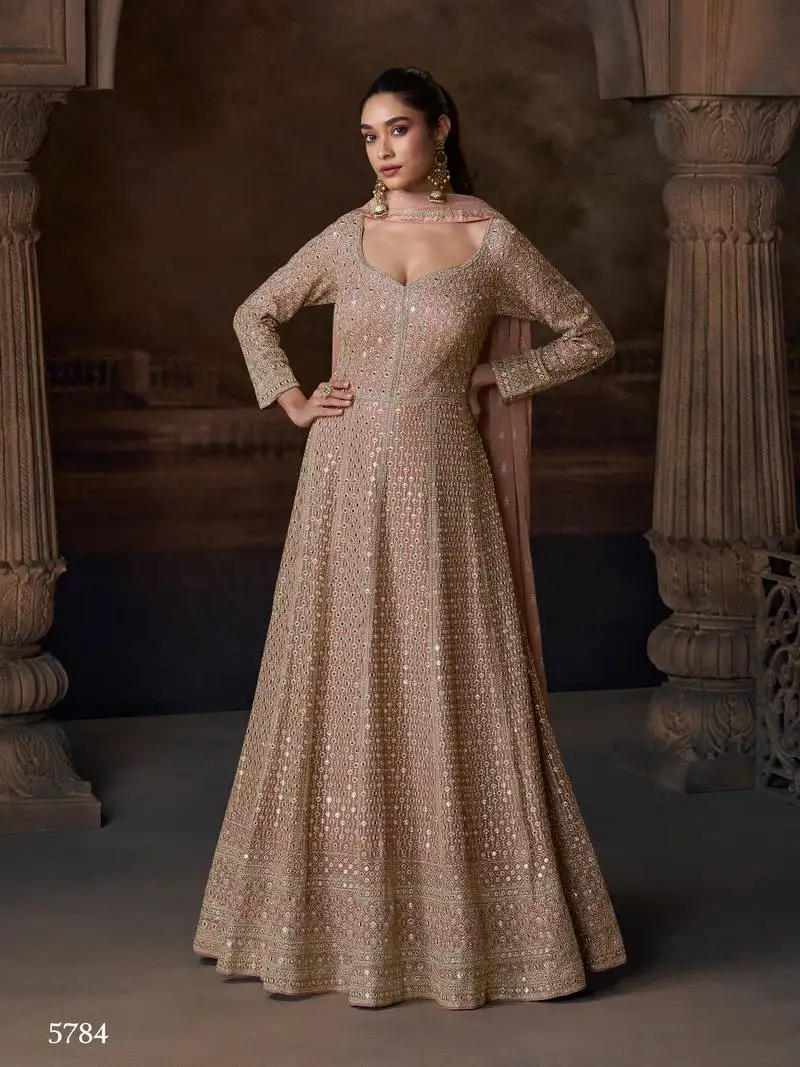 Real georgette full stitched free size upto 42 heavy embroidery wedding gowns