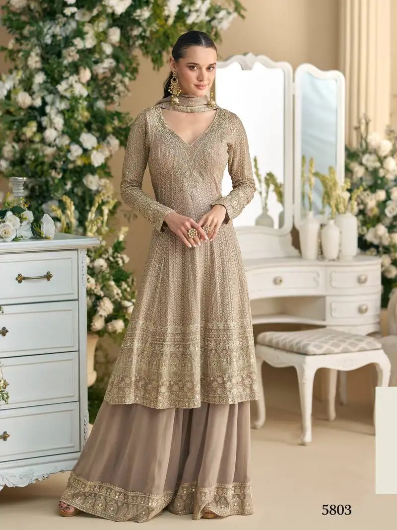 Beige free size full stitched upto 42 palazzo suits