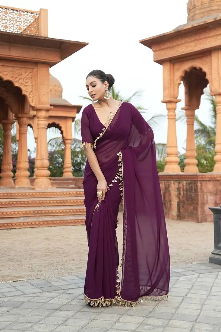 Purple embellished bollywood georgette saree