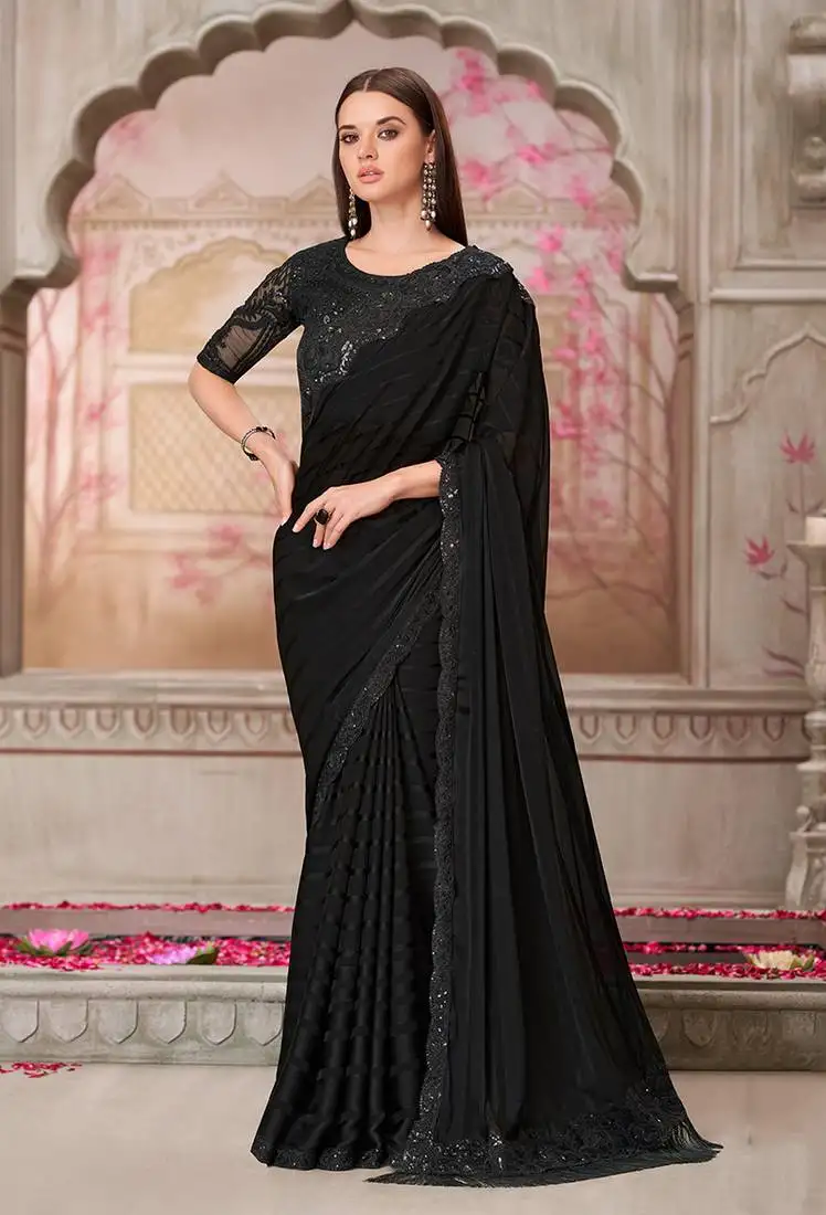 Black sequins georgette engagement saree