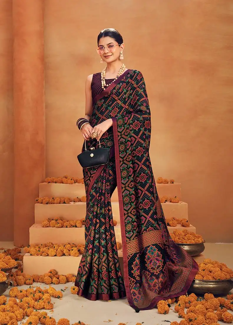 Black georgette printed saree