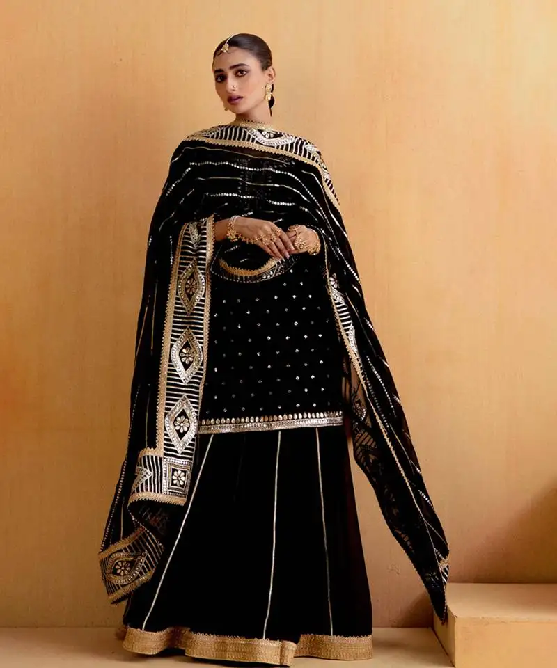Black georgette gota dori embroidered lehenga
