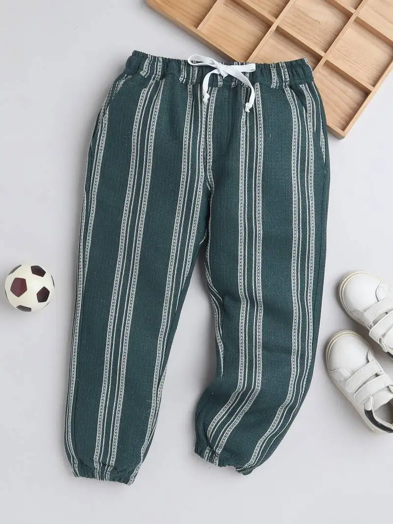 Green cotton woven checks jogger for girls and boys only bottom