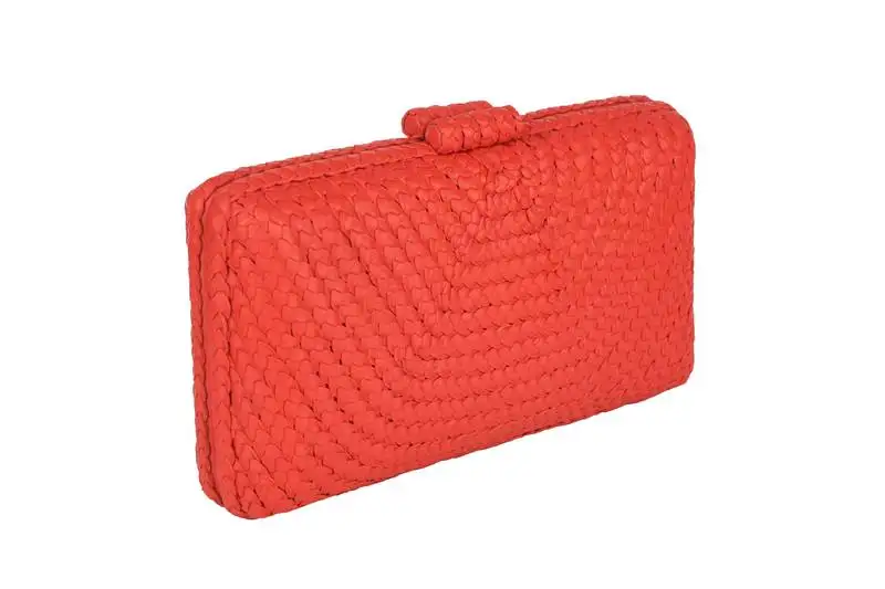 Scarlet red woven pure leather clutch