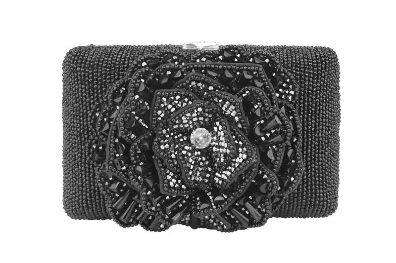 Midnight black bloom clutch