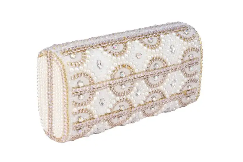 White royal pearl embellished clutch