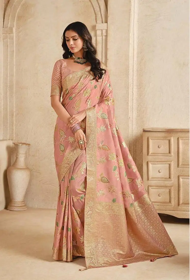 Baby pink weaving silk blend saree