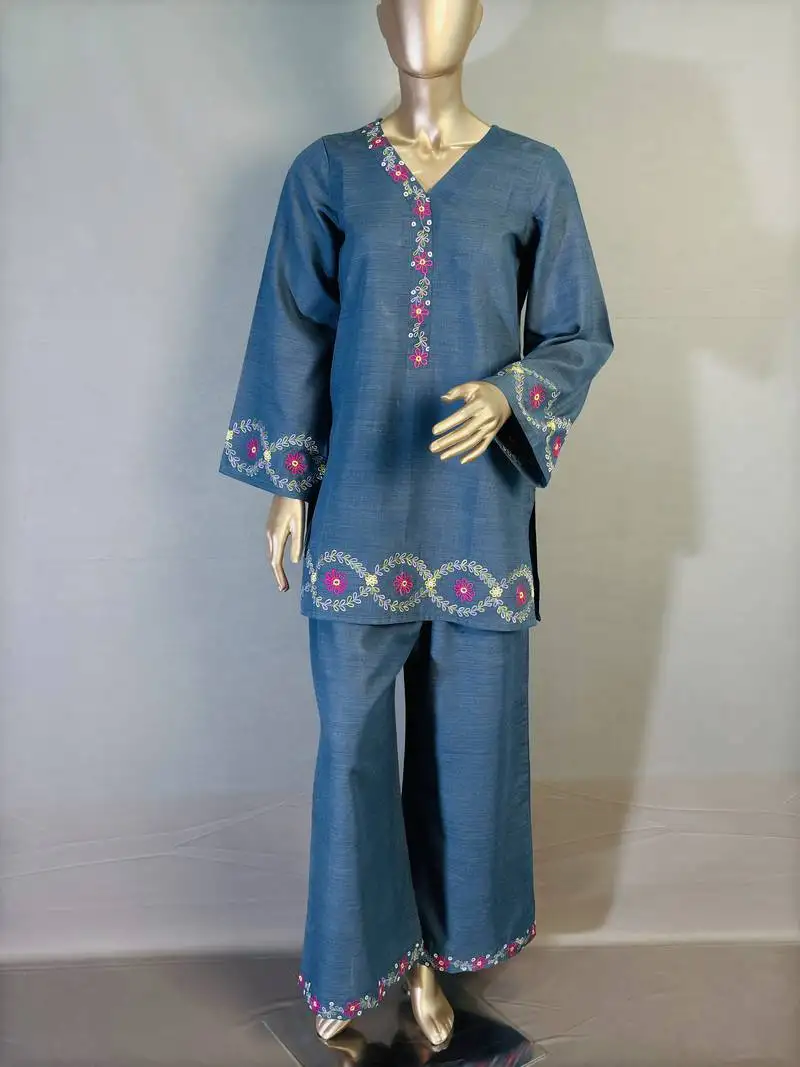 Blue embroidered kurta set