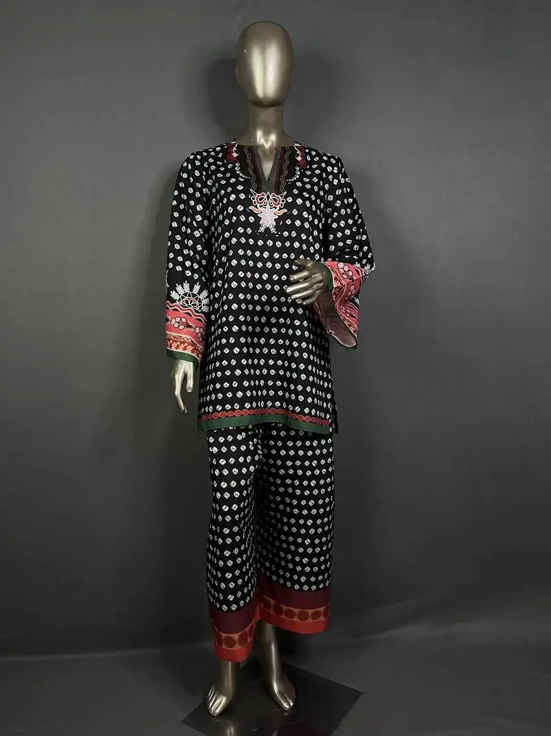 Black bandhani printed kurta set