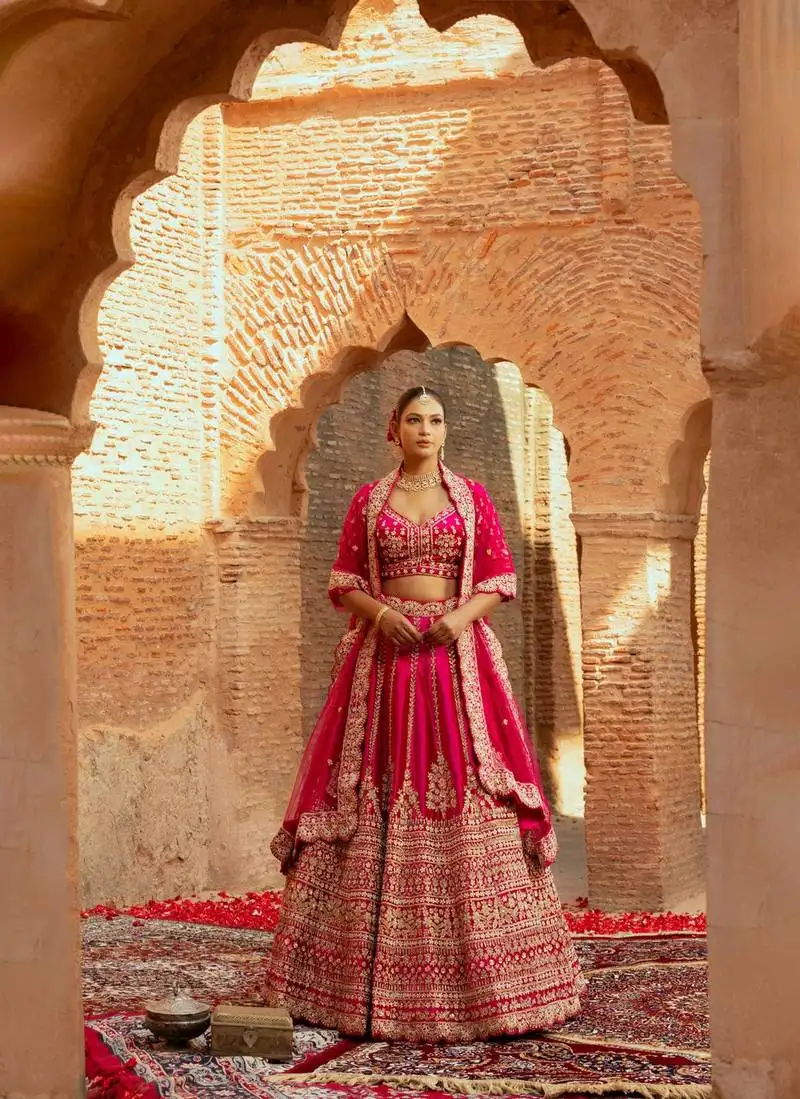 Magenta velvet bridal lehenga choli