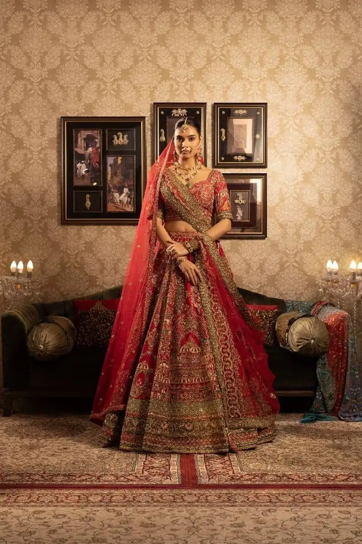 Red bridal kali lehenga choli