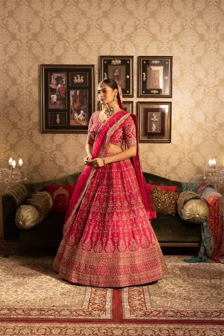 Rani colured bridal lehenga choli