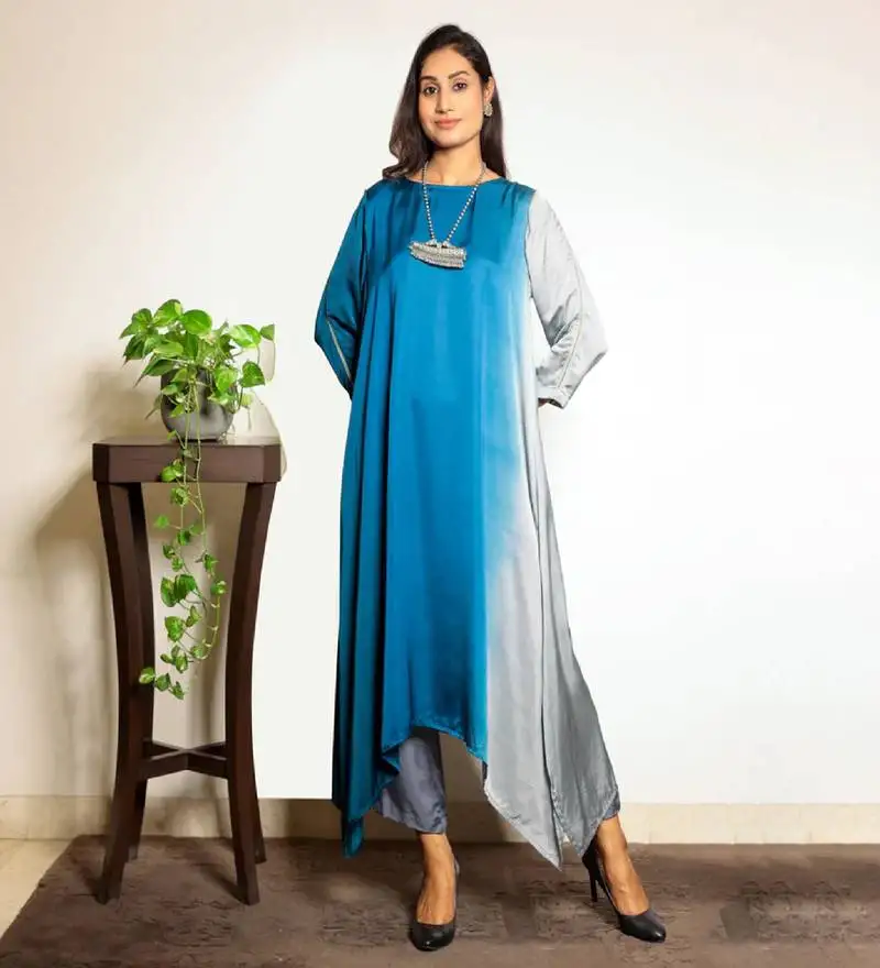Blue ombre modal asymmetric kurta