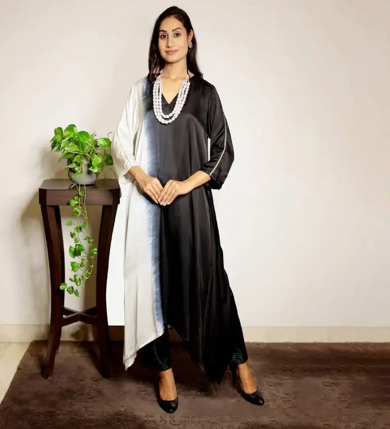 Black ombre modal asymmetric kurta