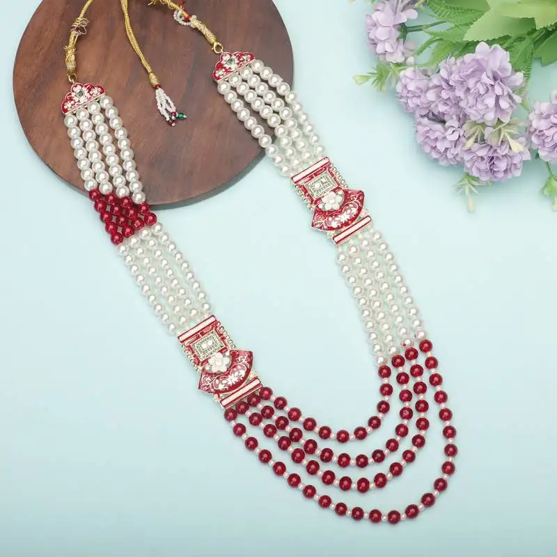 Premium beaded groom mala with elegant brooch