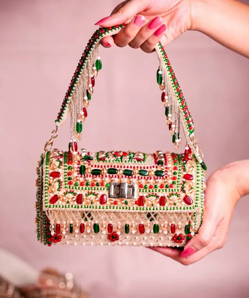 Noor multi-colour suede embellished hand bag
