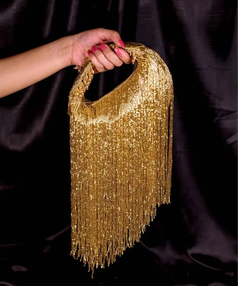 Bailey gold georgette handcrafted hand bag
