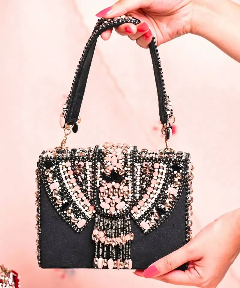 Sara black suede embellished box bag