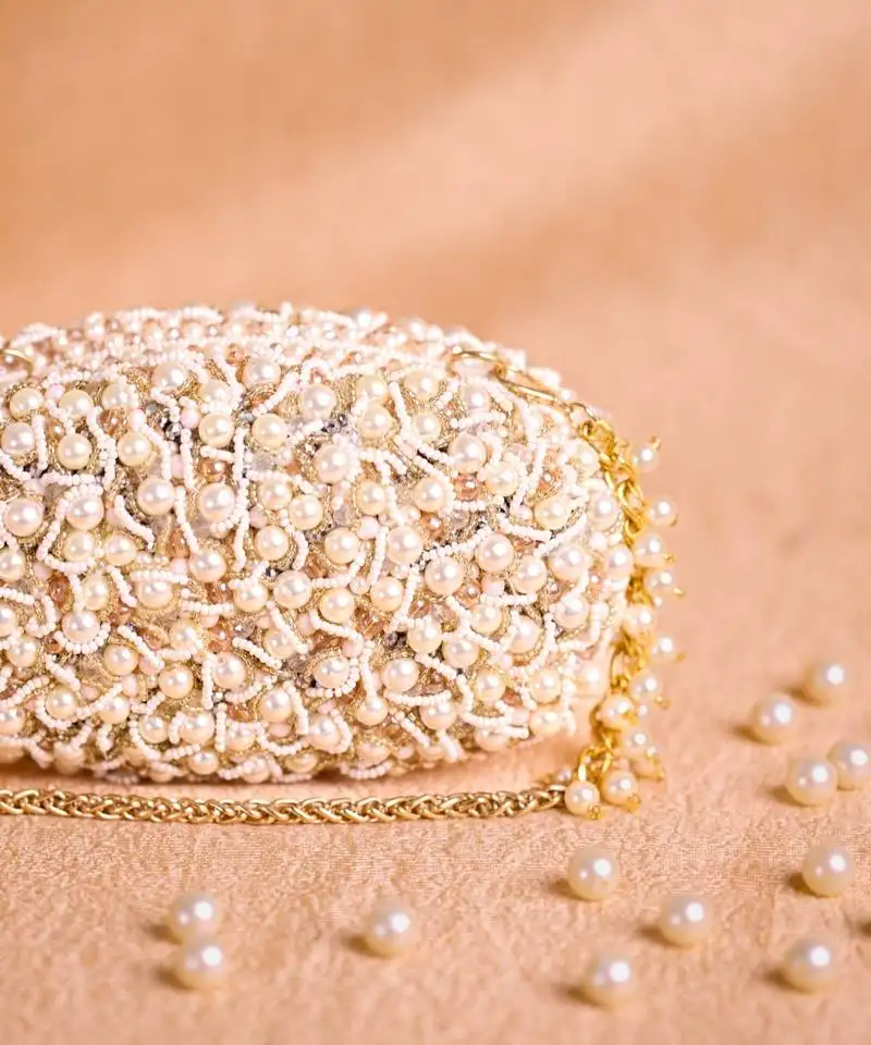 Chloe ivory suede pearl clutch