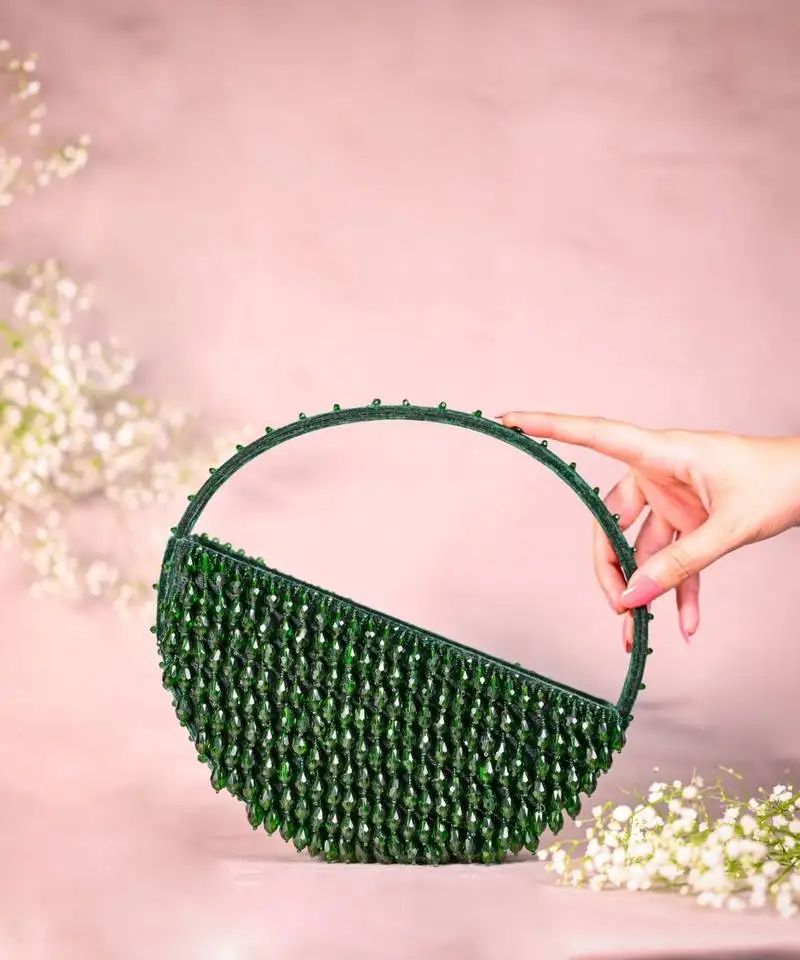 Clara green suede embellished hand bag
