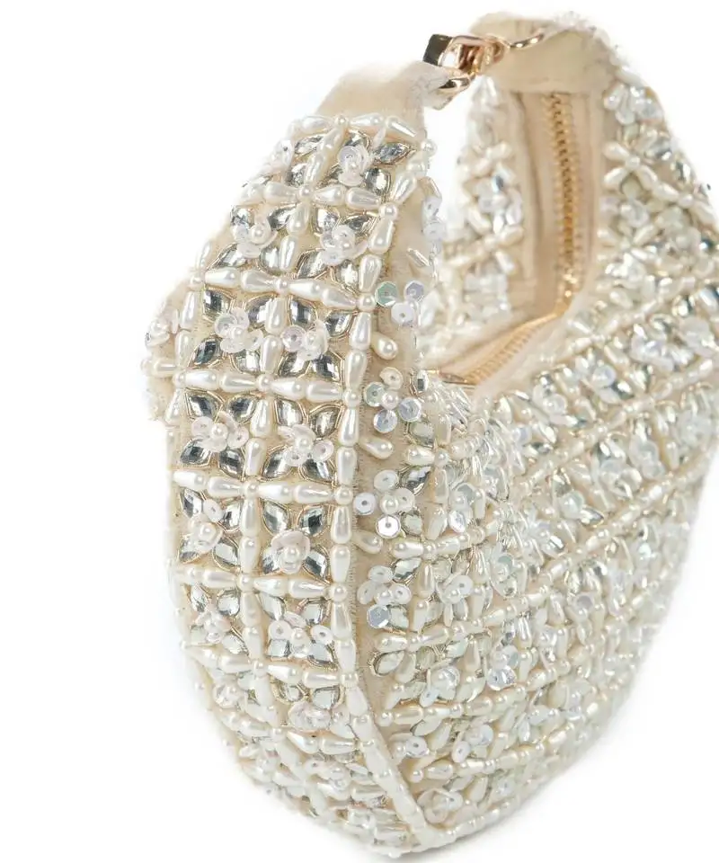 Fiza ivory suede embelished hobo bag