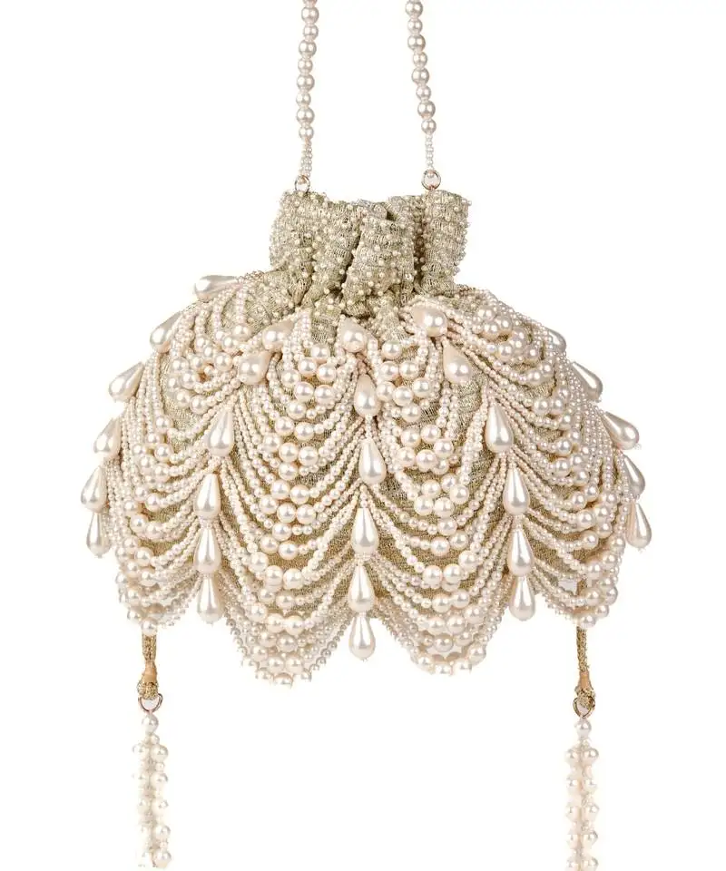 Farah gold suede pearl potli