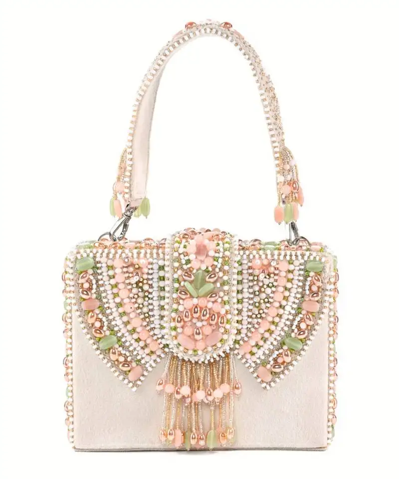 Sara ivory suede embellished box bag