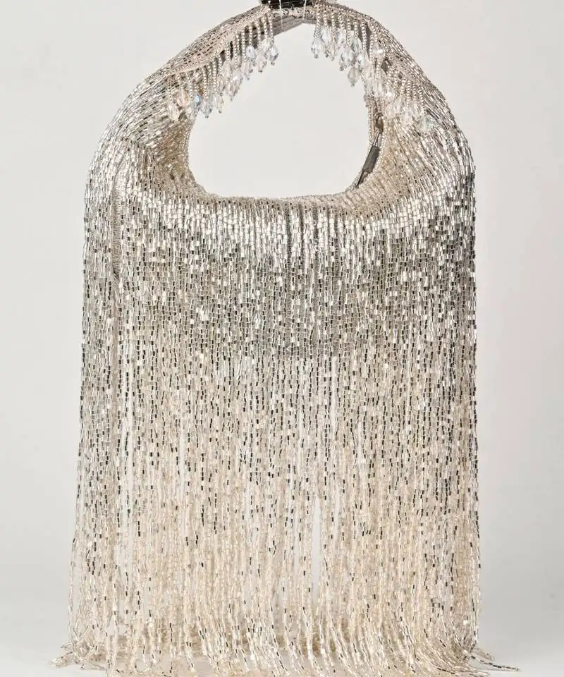 Bailey silver georgette handcrafted hand bag