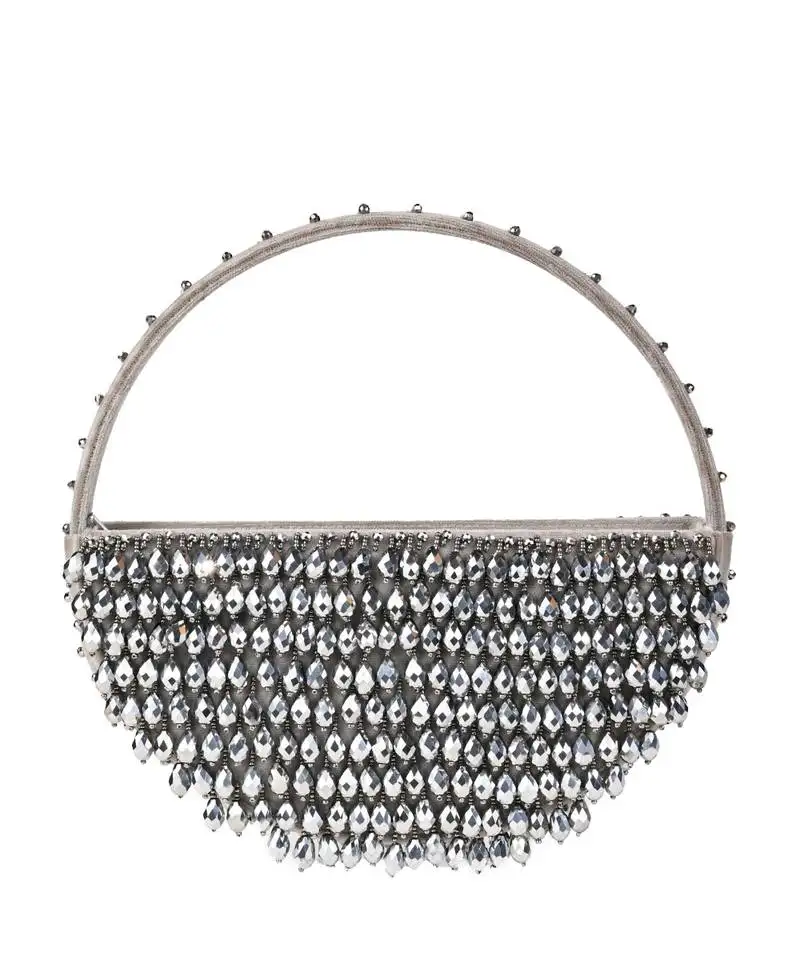 Clara silver suede embellished hand bag