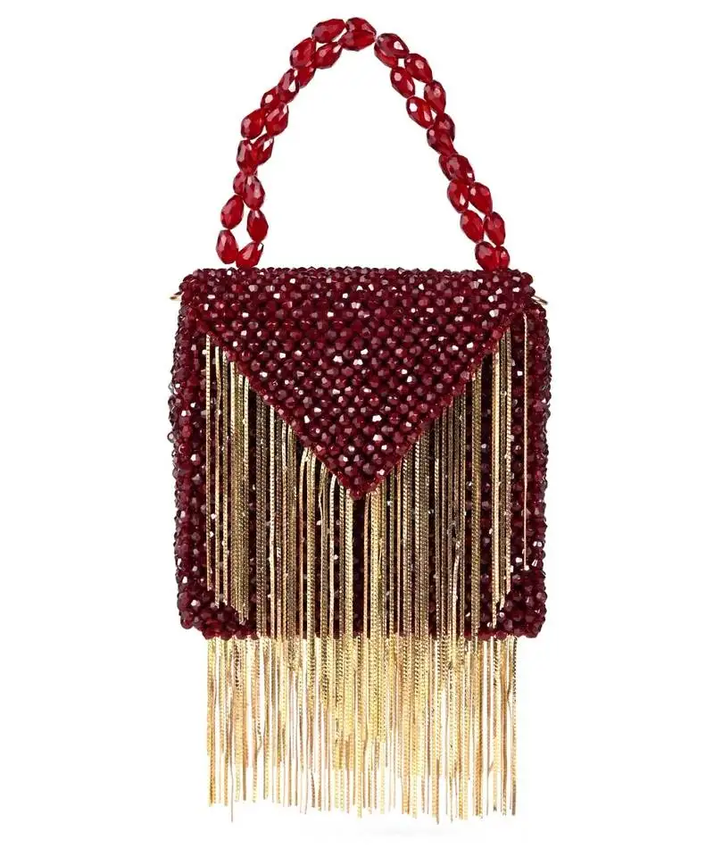 Natali maroon embellished mini bag with gold chain