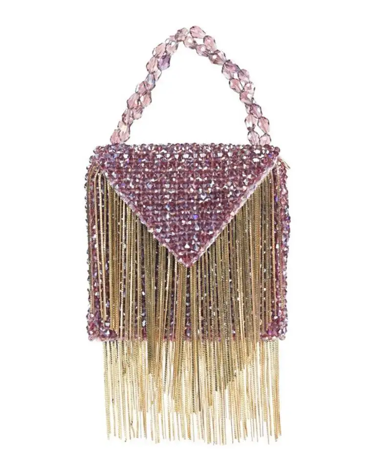 Natali mauve embellished mini bag with gold chain