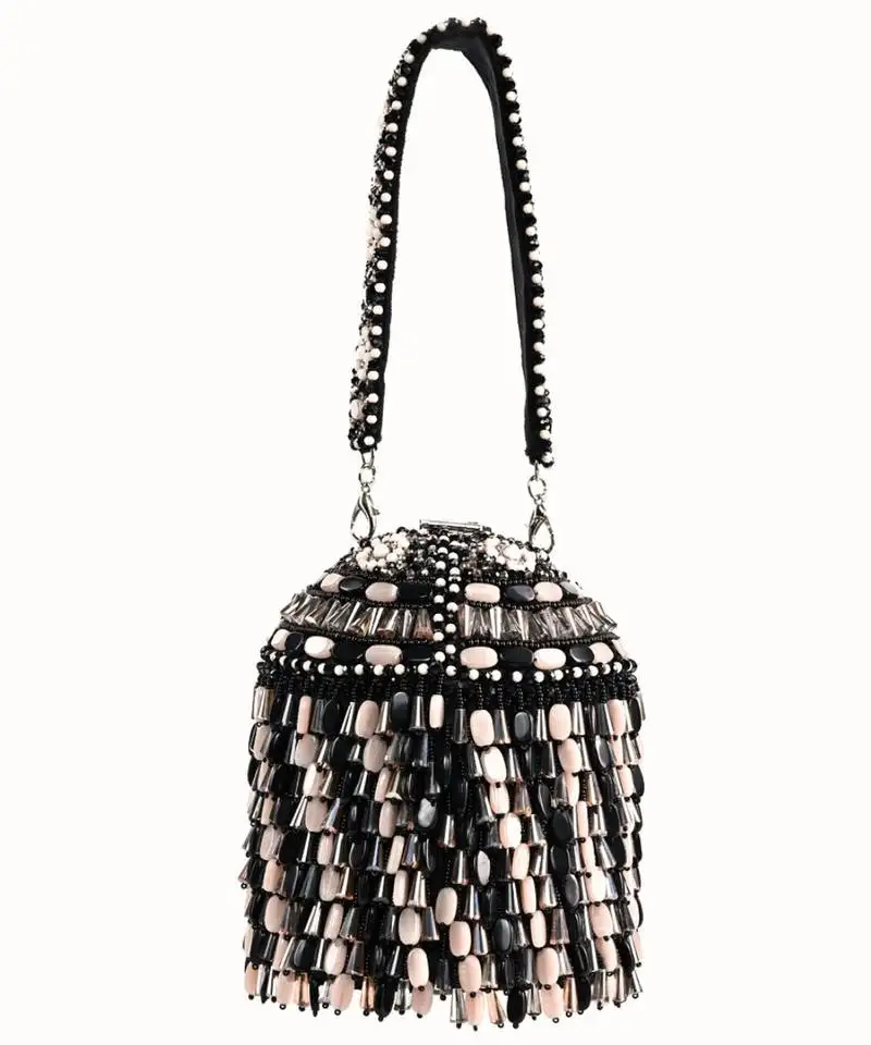Elly black suede crystal embellished bucket bag