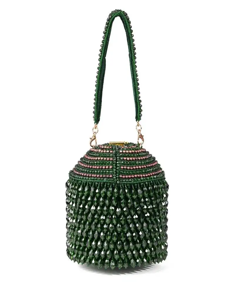 Diana green suede embellished bucket bag