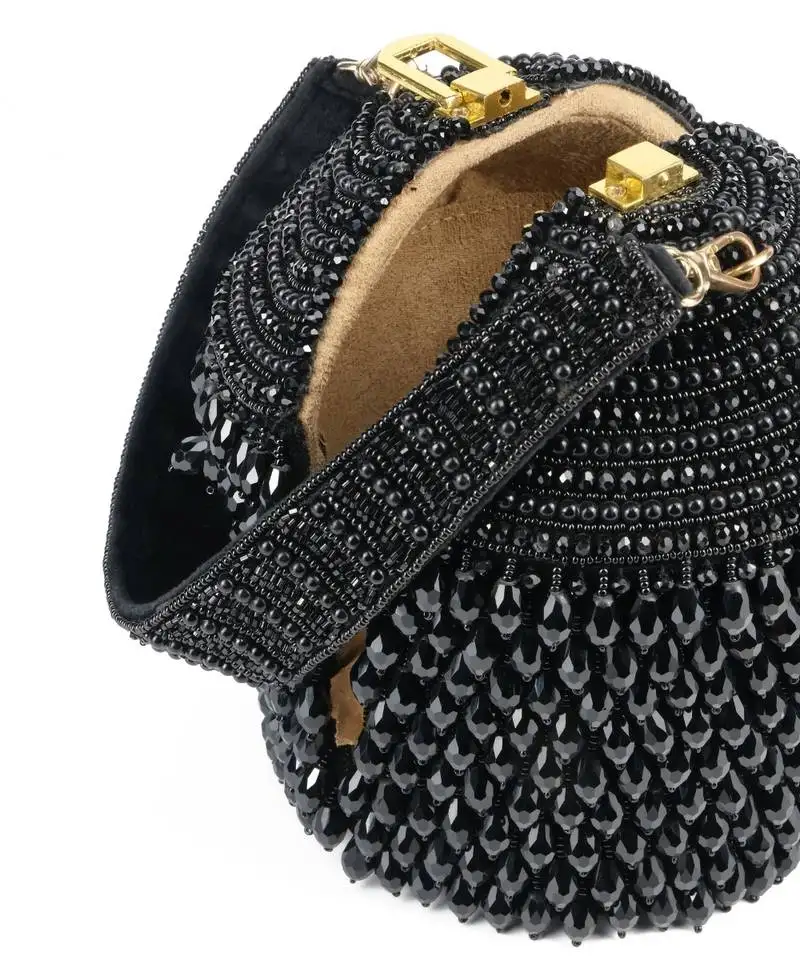 Diana black suede embellished bucket bag