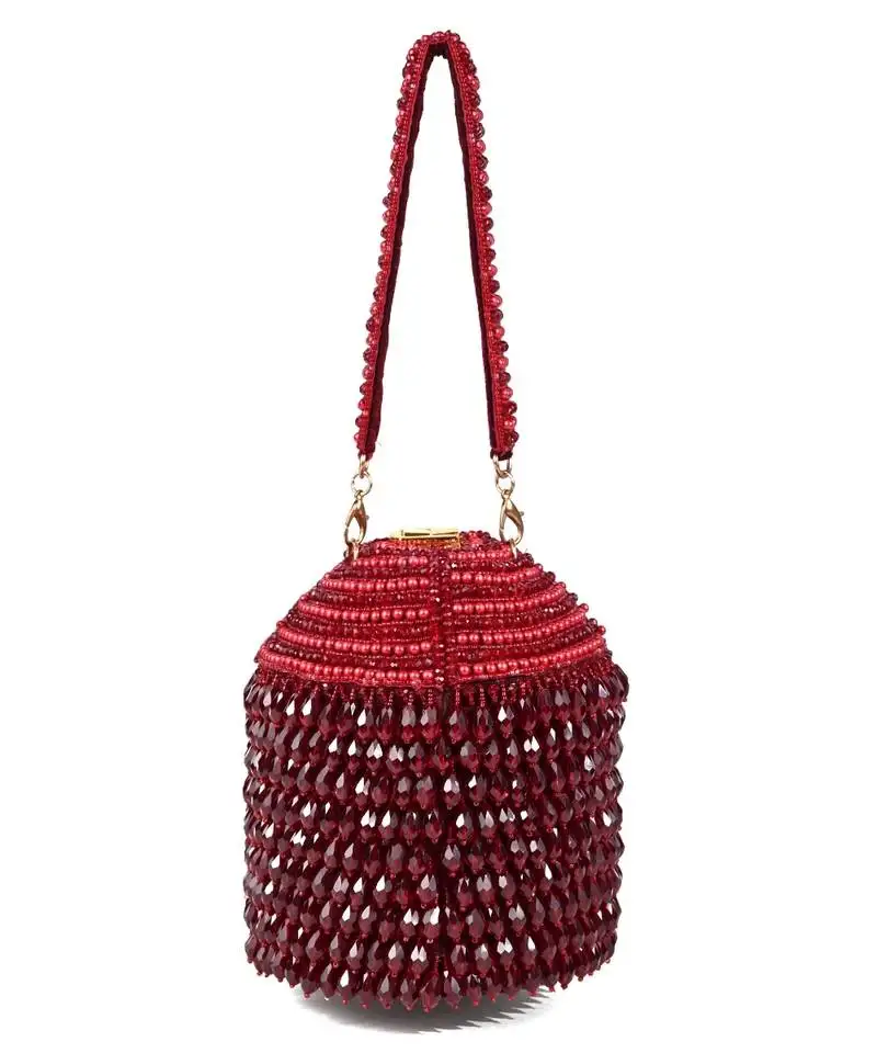 Diana maroon suede embellished bucket bag