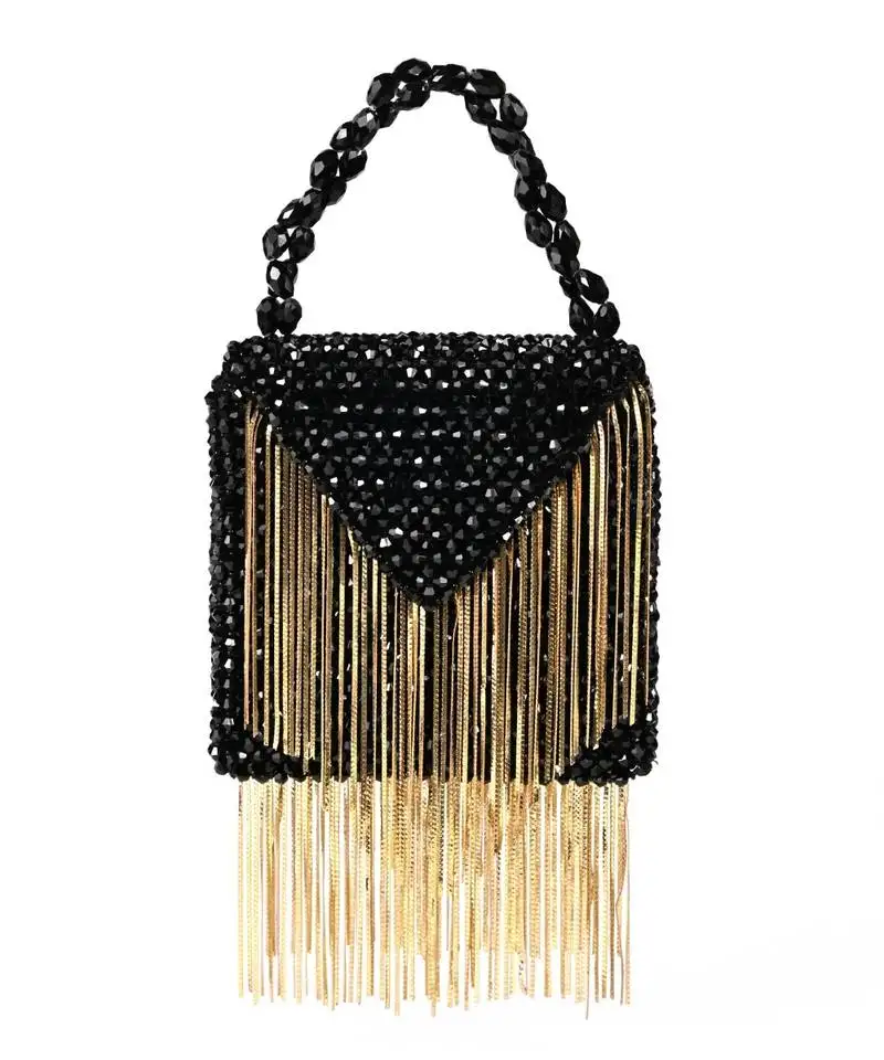 Natali black embellished mini bag with gold chain