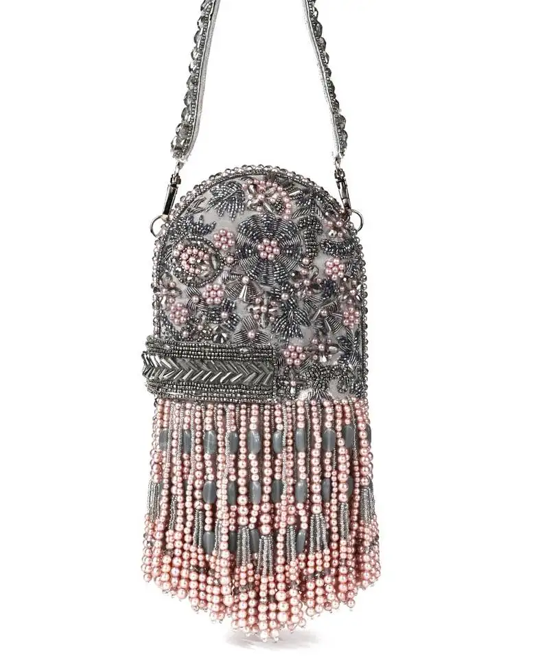 Azmat grey suede embellished capsule bag