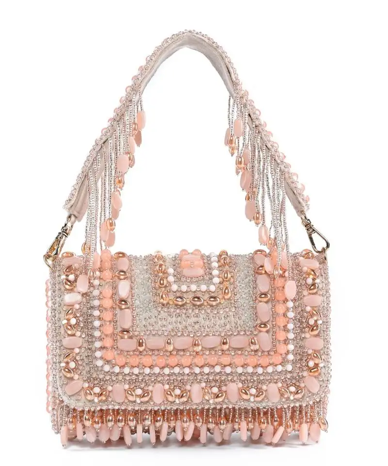 Noor pastel-colour suede embellished clutch