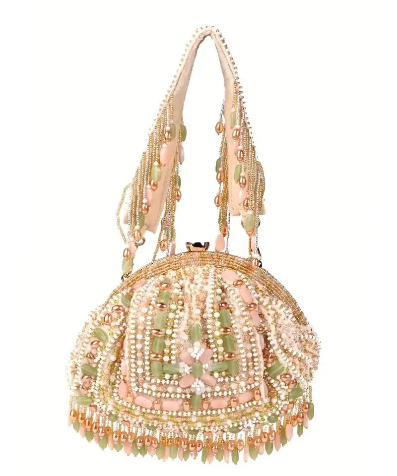 Noor pastel-colour suede embellished pouch