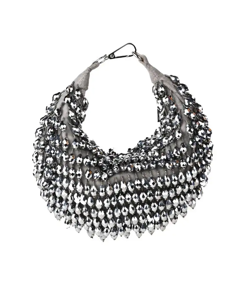 Ophelia silver suede embellished hobo bag