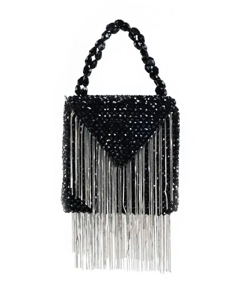 Natali black embellished mini bag with silver chain